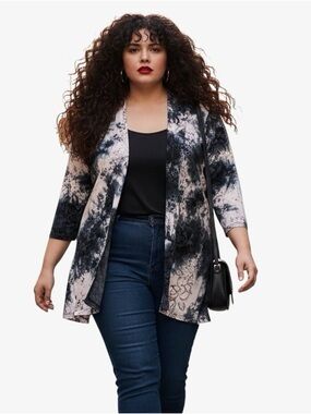 Dressbarn 2-In-1 Blue Tie-Dye Burnout Cardigan Attached Tank Size 1X